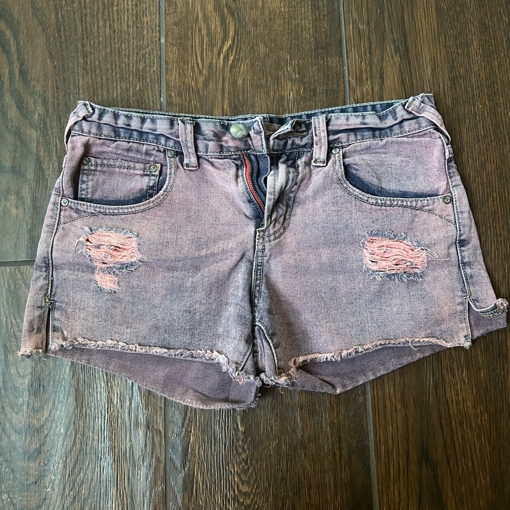 Free People Denim Shorts Cut Off Distressed Acid Wash Garment Dyed Pink 25 Waist